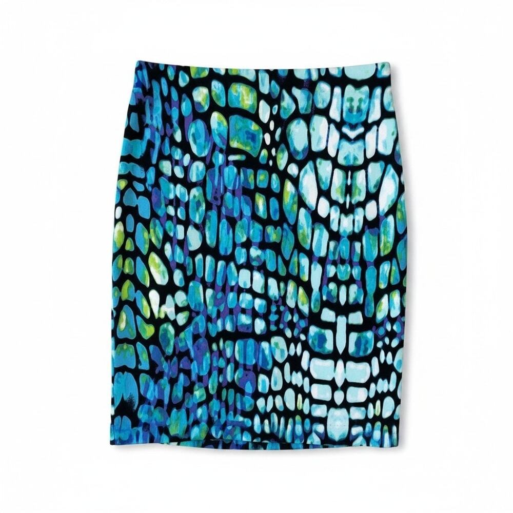 WORTHINGTON Women Colorful Pencil Straight Skirt Blue Multicolor Medium Career
